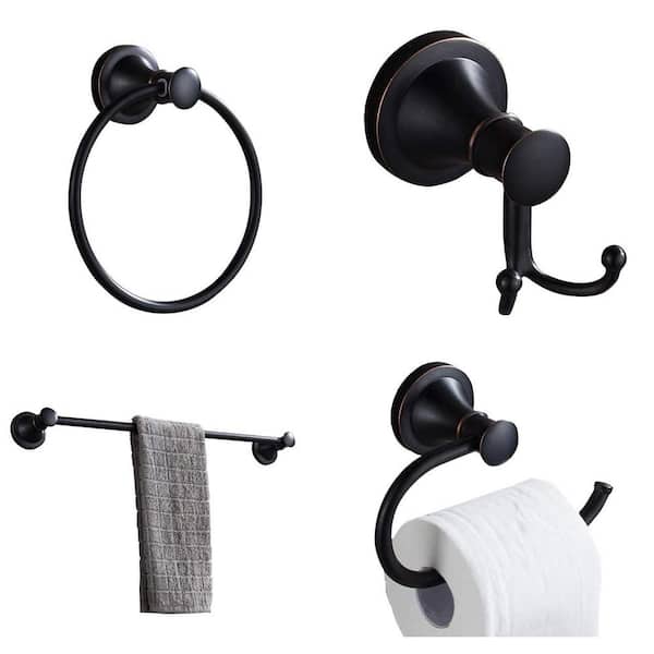 Robe Hook Towel Bar GLACIER BAY 4-Piece Bath Set with Towel Ring TP Holder