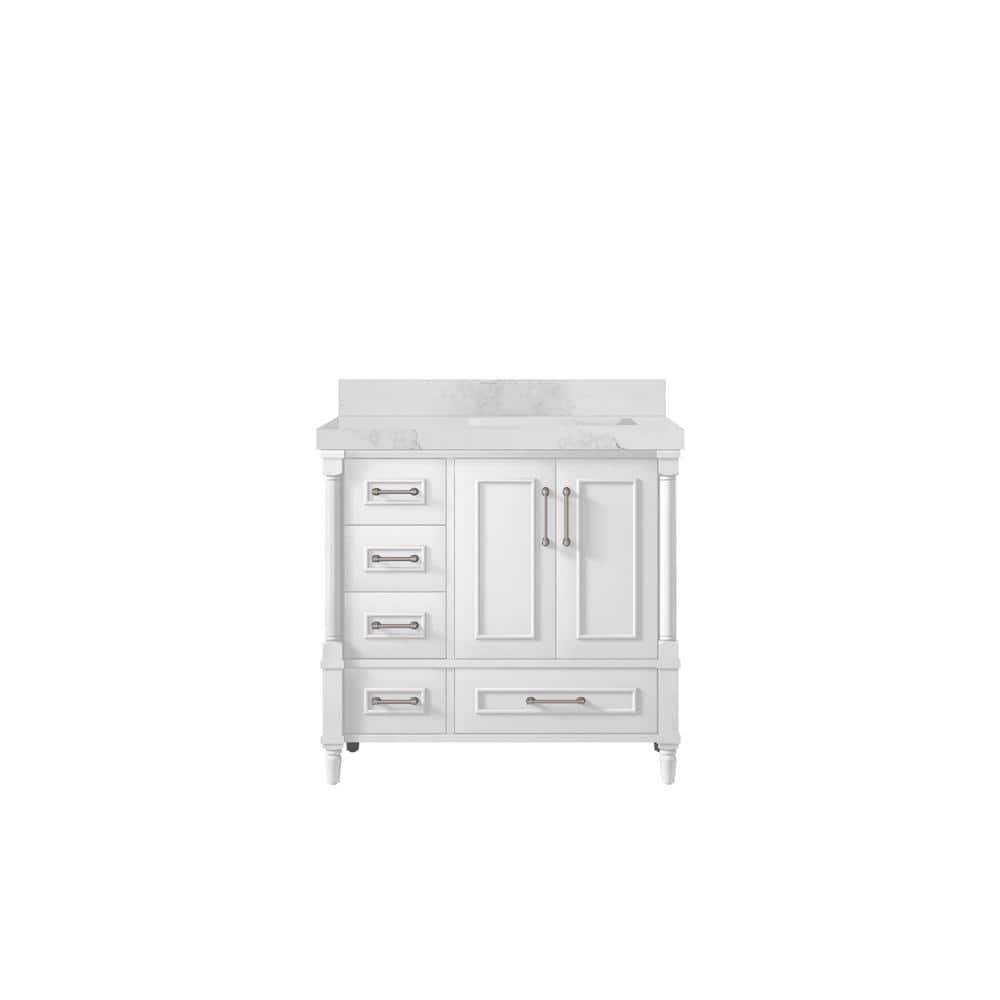 Hudson 36 in. W x 22 in. D x 36 in. H Right Offset Sink Bath Vanity in White with 2 in. Calacatta Nuvo Quartz Top price history on PriceWatchPro