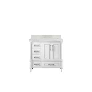 Hudson 36 in. W x 22 in. D x 36 in. H Right Offset Sink Bath Vanity in White with 2 in. Calacatta Nuvo Quartz Top