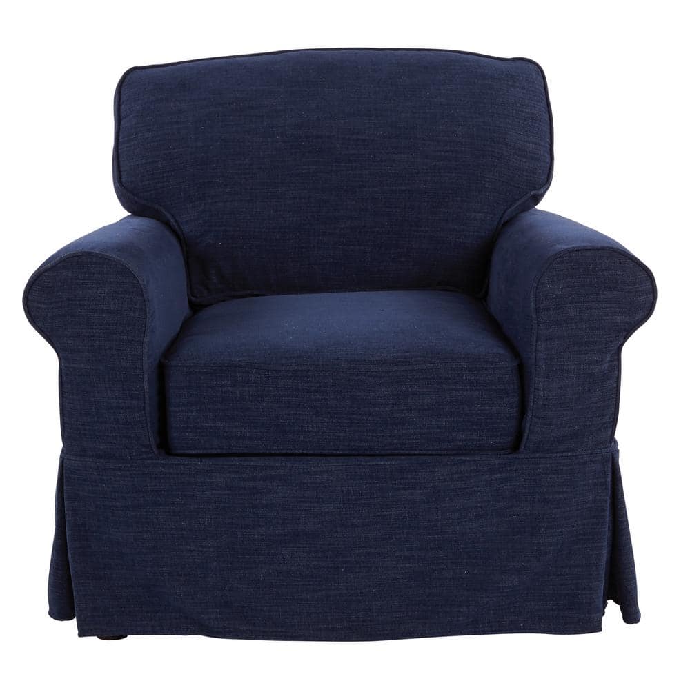 Navy Rubberwood Traditional Accent Chair