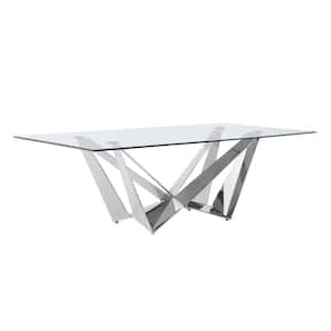 Ermes 46 in. in Clear Glass Top 4 Legs Stainless Steel Dining Table Seats 8