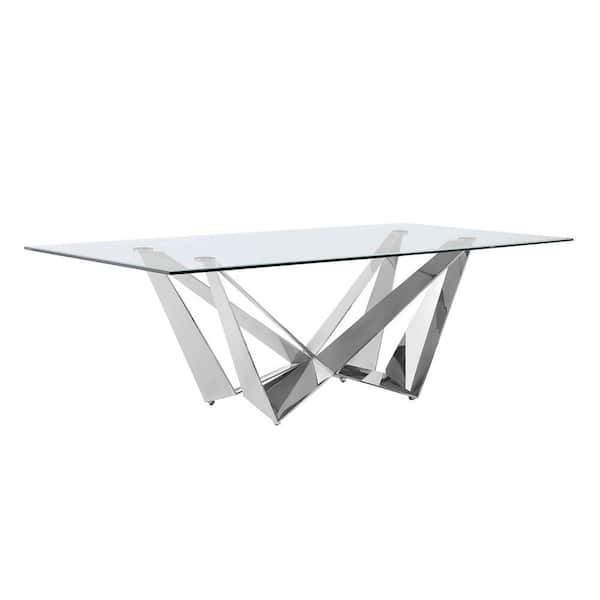 Best Quality Furniture Ermes 46 in. in Clear Glass Top 4 Legs Stainless Steel Dining Table Seats 8