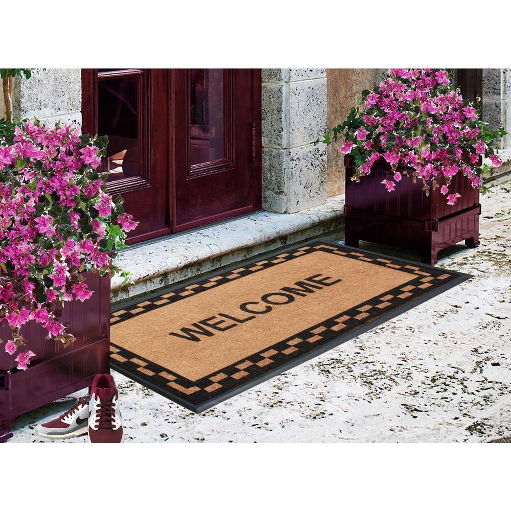 Heavy Duty Black and Beige Coir Rubber Outdoor Welcome Doormat