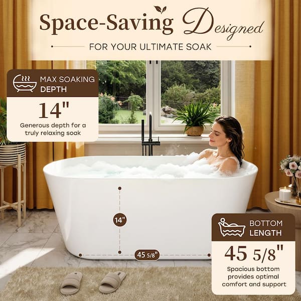 HOROW 59 in. x 27.5 in. Soaking Bathtub with Side Drain in White