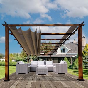 Florence 11 ft. x 16 ft. Wood Grain Aluminum Pergola in Chilean Ipe and Cocoa Convertible Canopy