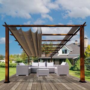 Florence 11 ft. x 16 ft. Aluminum Pergola in Chilean Ipe Finish and Cocoa Canopy