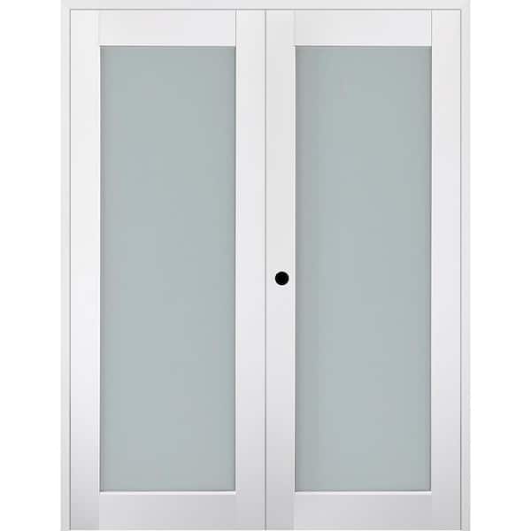 Belldinni Smart Pro 56 in. x 80 in. Right Handed Active Frosted Glass Polar White Wood Composite Double Prehung French Door