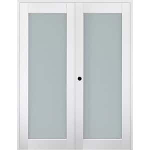 Smart Pro 64 in. x 80 in. Right Handed Active Frosted Glass Polar White Wood Composite Double Prehung French Door