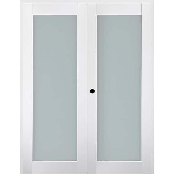 Belldinni Smart Pro 48 in. x 80 in. Right Handed Active Frosted Glass Polar White Wood Composite Double Prehung French Door