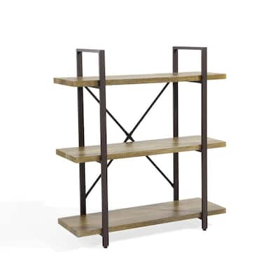 FABULAXE Industrial 42.5 in. Brown Wood and Metal 3-Shelf Etagere Bookcase  Open Storage Free Standing Bookshelf QI003995.M - The Home Depot