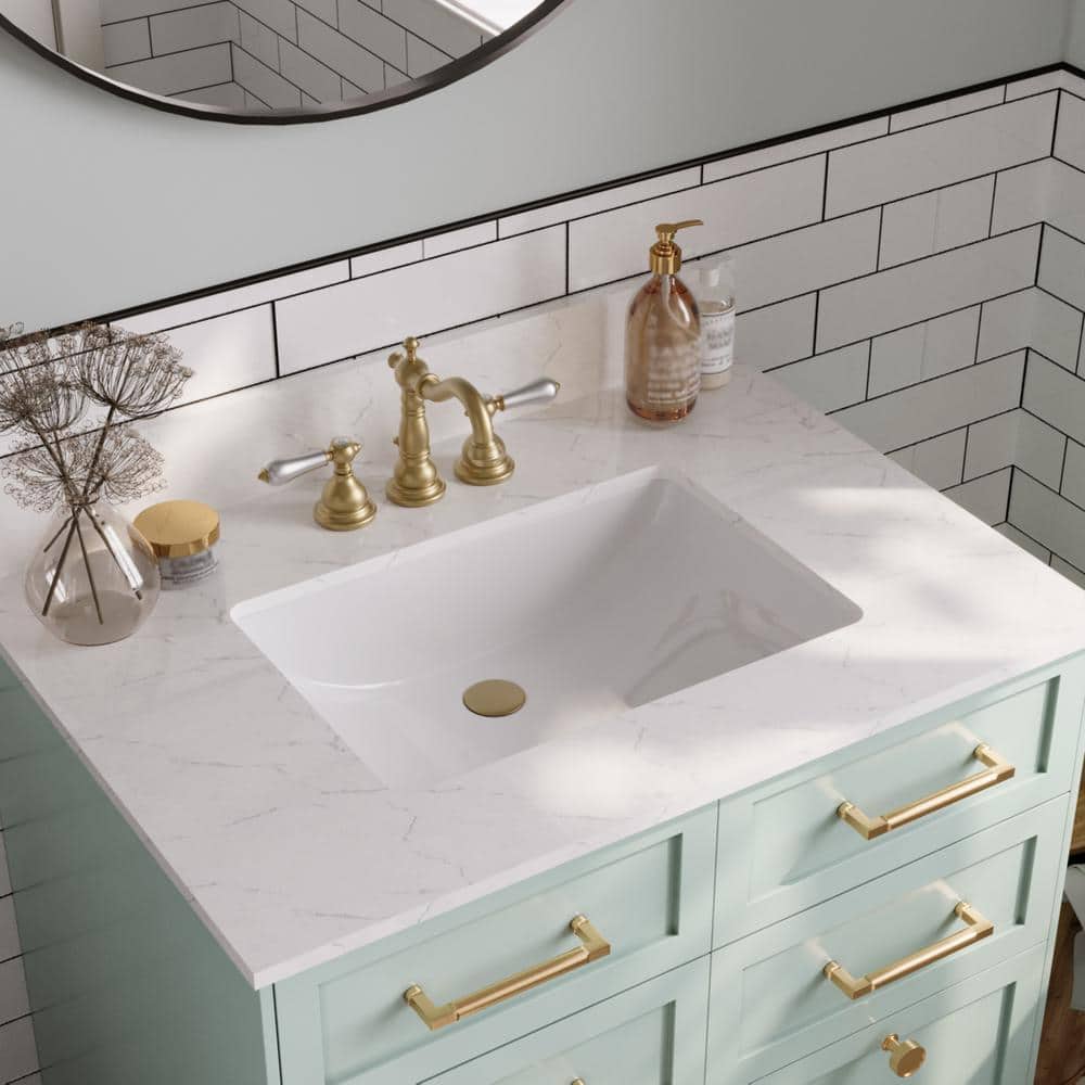 White Ceramic and Engineered Stone Bathroom Vanity Top with Sink