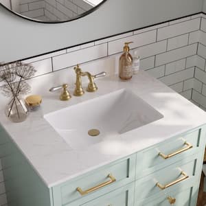 31 in. W x 22 in. D Engineered Stone White Rectangular Single Sink Bathroom Vanity Top with 3-Faucet Hole and Overflow