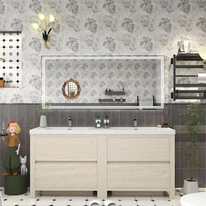 Louis 71 in. W x 20 in. D x 35 in. H Double Sink Freestanding Bath Vanity in Light Wood with White Acrylic Top