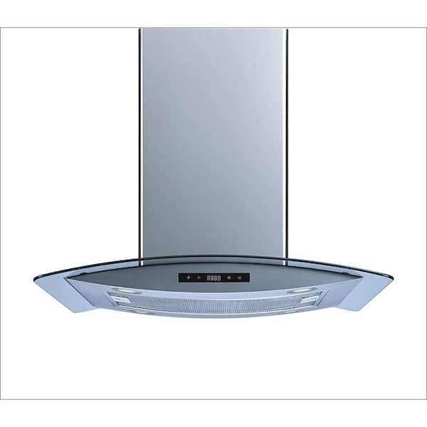 Winflo 36 in. 500 CFM Convertible Island Mount Range Hood in Stainless Steel and Glass with Mesh Filter and Touch Control