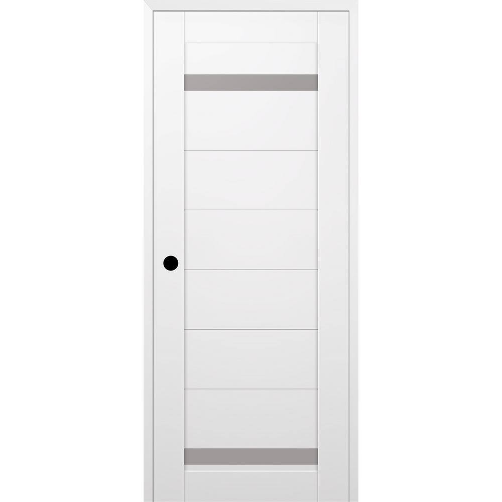 Perla 24 in. x 80 in. Right Hand 2 Lite Frosted Glass Snow White Composite Wood Single Prehung Door price history on PriceWatchPro