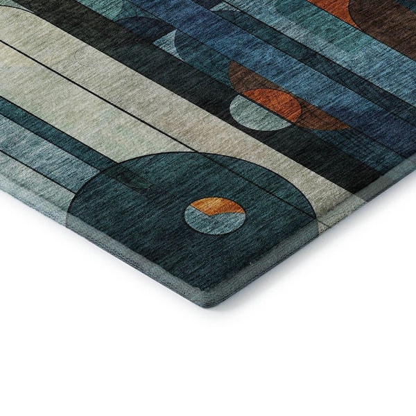 Mayfield Premium Machine Washable Abstract AMF1125 Blue 8 ft. x 8 ft. Round Rug