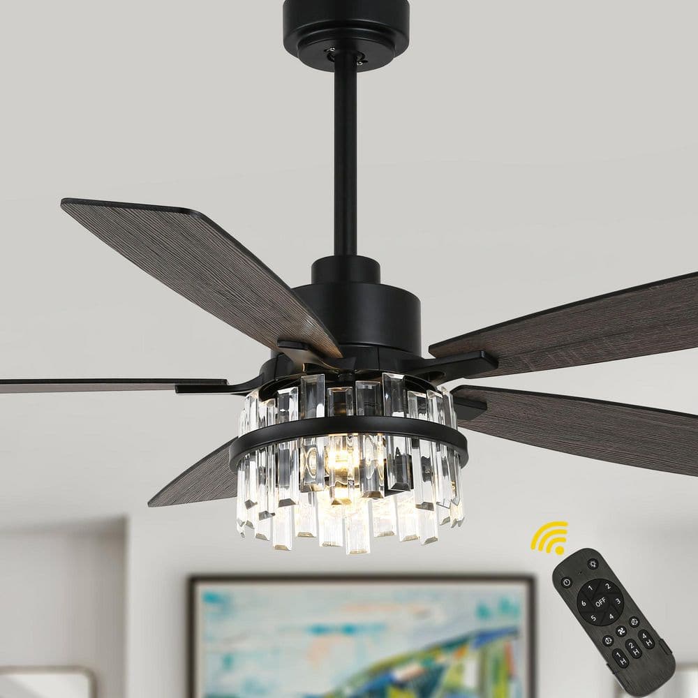 Luminelle 52 in. Black Modern Ceiling Fan with Light and Remote, 6 Speed Reversible Ceiling Fan with Down Rod price history on PriceWatchPro