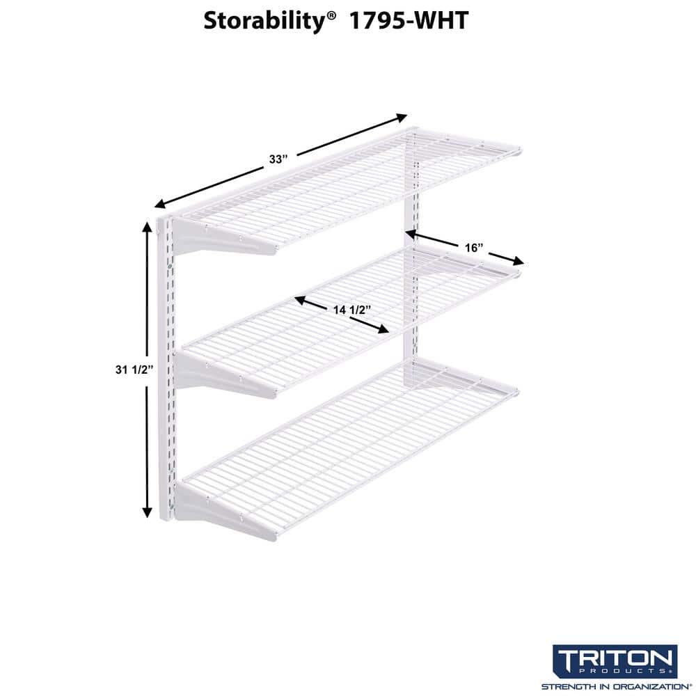 Expandable Wired White Steel Wall-Mount Shelving Unit, 3-Tier