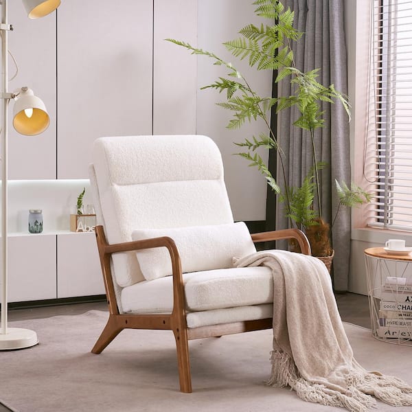 Outopee 26 in. Off-White Teddy Velvet Arm Chair with High Back