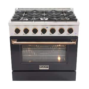 Custom KNG 36 in. 5.2 cu. ft. Natural Gas Range with Convection Oven in Black with Black Knobs and Gold Handle