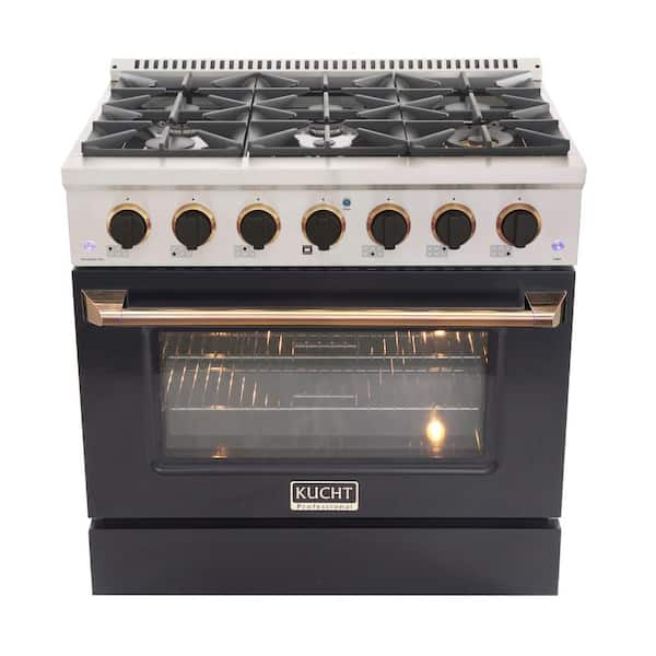 Kucht Custom KNG 36 in. 5.2 cu. ft. Natural Gas Range with Convection Oven in Black with Black Knobs and Gold Handle