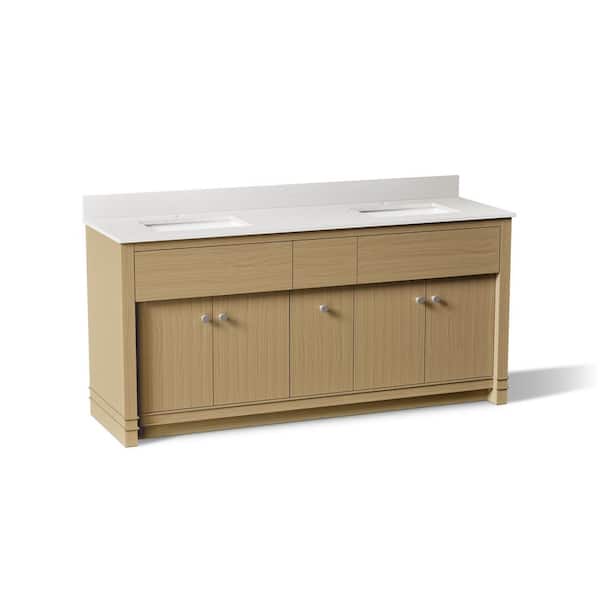 Alouette 72 in. Double SinkLight Oak Bath Vanity Cabinet with Sinks and Quartz Top