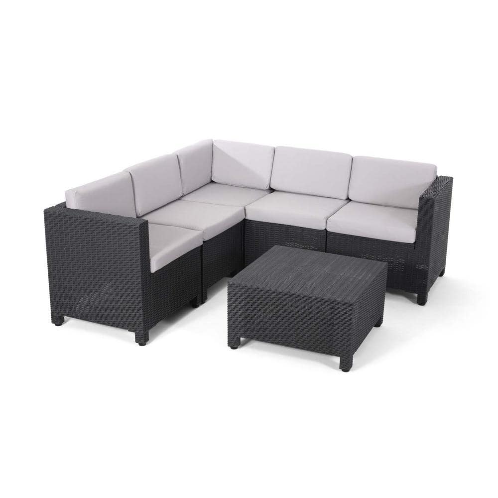 Tunearary 6-Piece Dark Gray Faux Wicker Conversation Furniture Outdoor ...