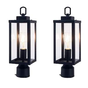 1-Light Matte Black Hardwired Outdoor Post Light Waterproof Dimmable with Clear glass Shade (2-Pack)