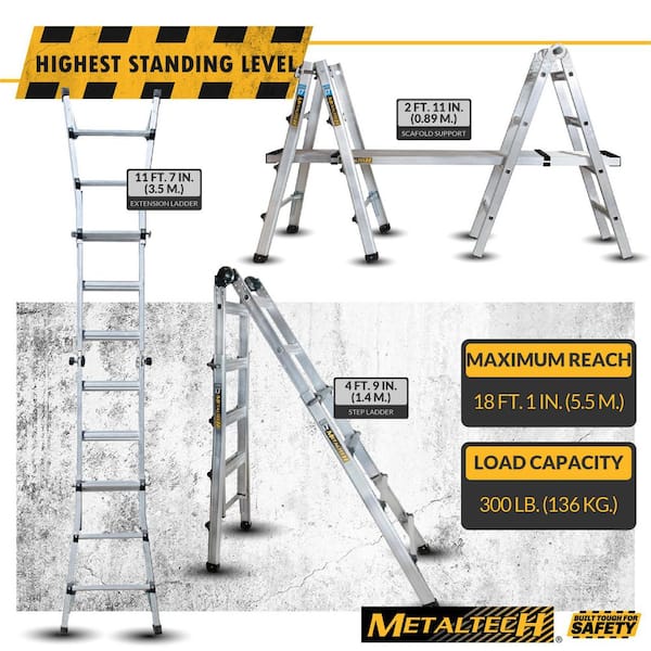 MetalTech 5-in-1 17-ft. Telescoping Step Ladder, 300 lbs. Load Capacity, 18 ft. Reach, Type IA Duty Rating E-MTL7100AL - The Home Depot