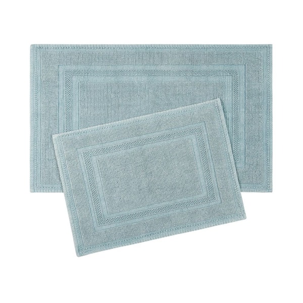 Stonewash Racetrack Washed Blue Solid color cotton Rectangle 2-Piece Bath Rug  Set