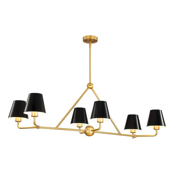 Passyunk 6-Light Industrial Vintage Gold and Black Line Cone Large Kitchen Island Pendant Lighting