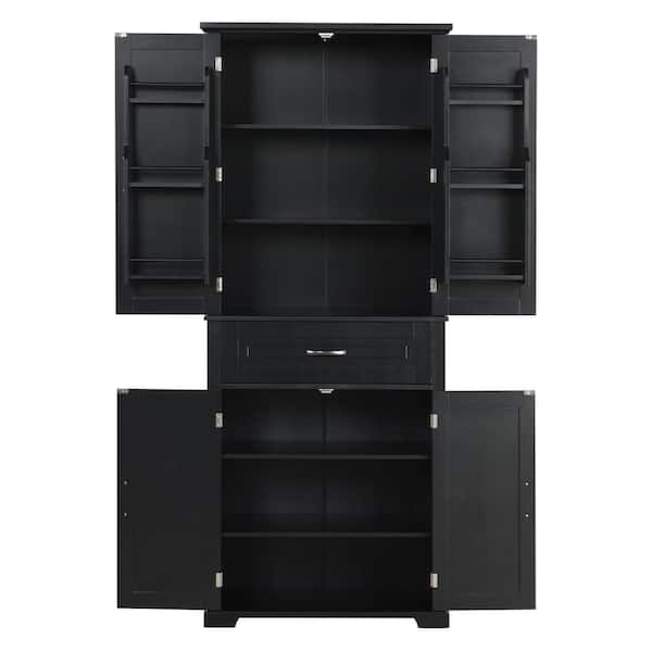 30 in. W x 15.7 in. D x 72.2 in. H Black Linen Cabinet with Storage Cabinet and Adjustable Shelf