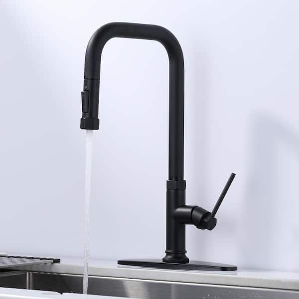 Single Handle 2 Water Modes Pull Down Sprayer Kitchen Faucet with Stainless Steel And Brass in Matte Black