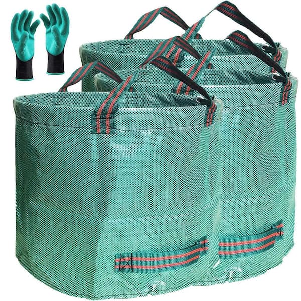 3-Pack 137 Gal. Heavy-Duty Lawn Bags, Leaf Collecting Tool Yard Waste Bags with 4-Handles and Gardening Gloves