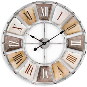 24 in. Round White Wood and Metal Decorative Wall Clock Roman Numeral