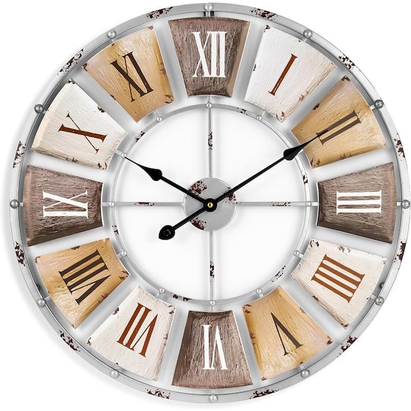 Sorbus 24 in. Round White Wood and Metal Decorative Wall Clock Roman Numeral