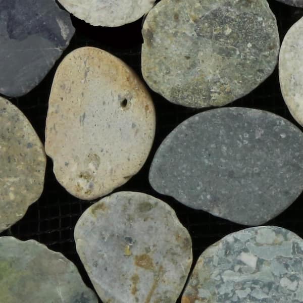 Sliced Pebble Mosaic Tile Sample Color River Grey 4 in. x 6 in.