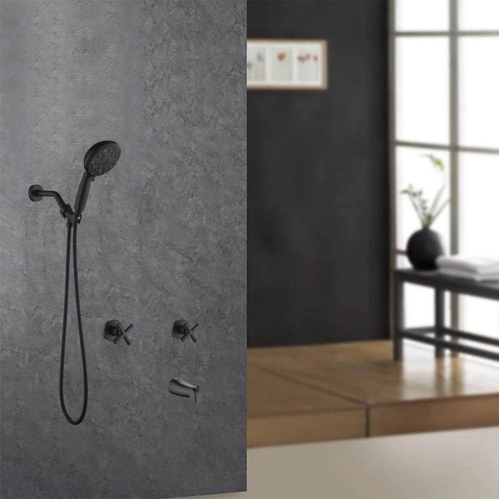 Matte Black Double Handle Wall Mounted Shower Faucet Set