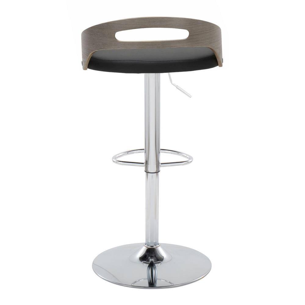 Black Adjustable Swivel Bar Stool with Wood and Metal Frame