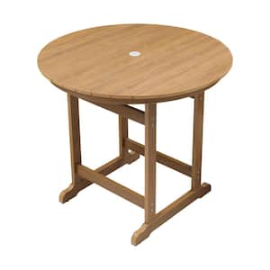 HIPS Patio Bar Table with Umbrella Hole 1.97 in. Table Pub for Balcony, Garden, Backyard, Fire Pit, Lawn, Apartment Teak