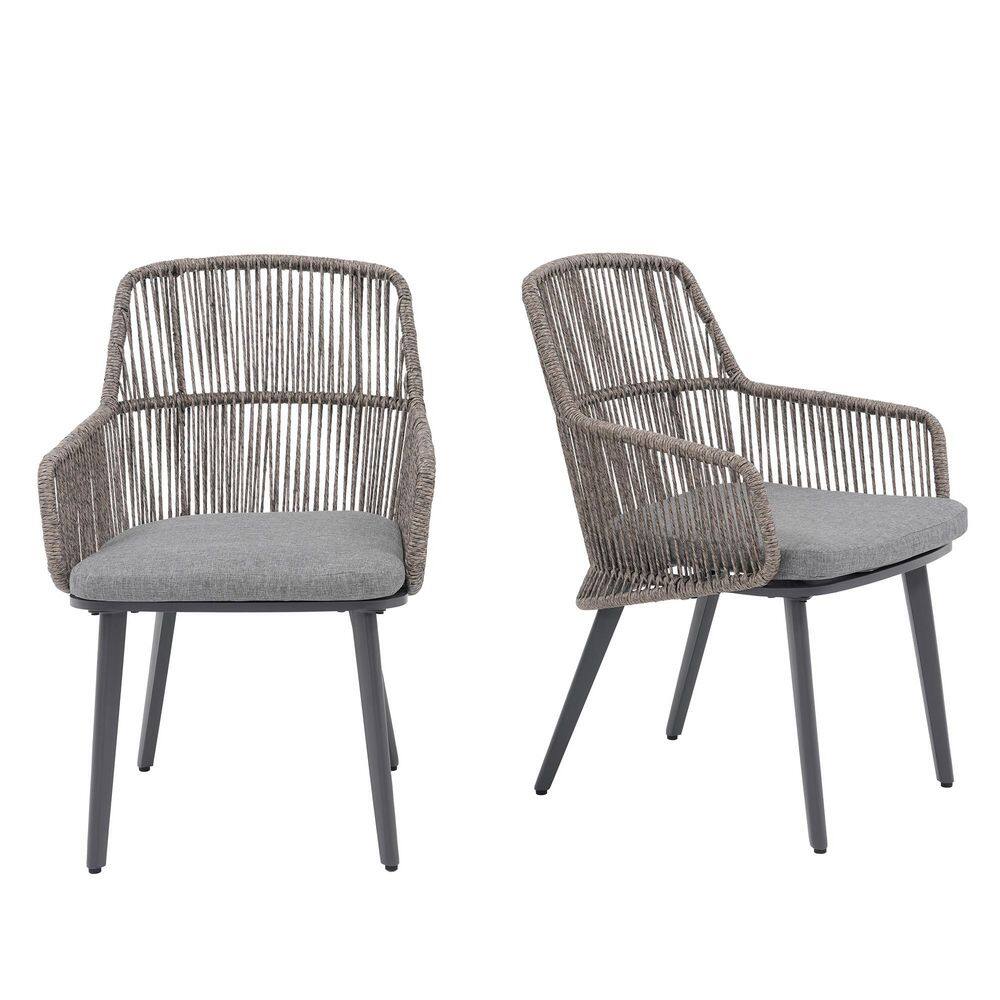 Patio Dining Chairs Set of 2, Woven Rope Outdoor Dining Chairs w/Steel Frame, with Cushions (Dark Grey) price history on PriceWatchPro