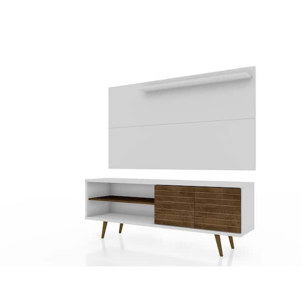 Luxor Liberty 63 in. White and Rustic Brown Particle Board Entertainment Center Fits TVs Up to 50 in. with Wall Panel