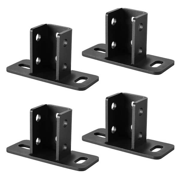 5.9" x 2.3" Base, 2.95 in. H 2 Slot Hole U Post Base for 1-5/8 in. Square Single Channel with Black Powder-Coated 4-Pack