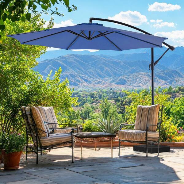 Unbranded 9.8 ft. Offset Patio Umbrella Hanging Cantilever Umbrella, Beach Umbrella with 8-Ribs in Blue (Base Not Included)