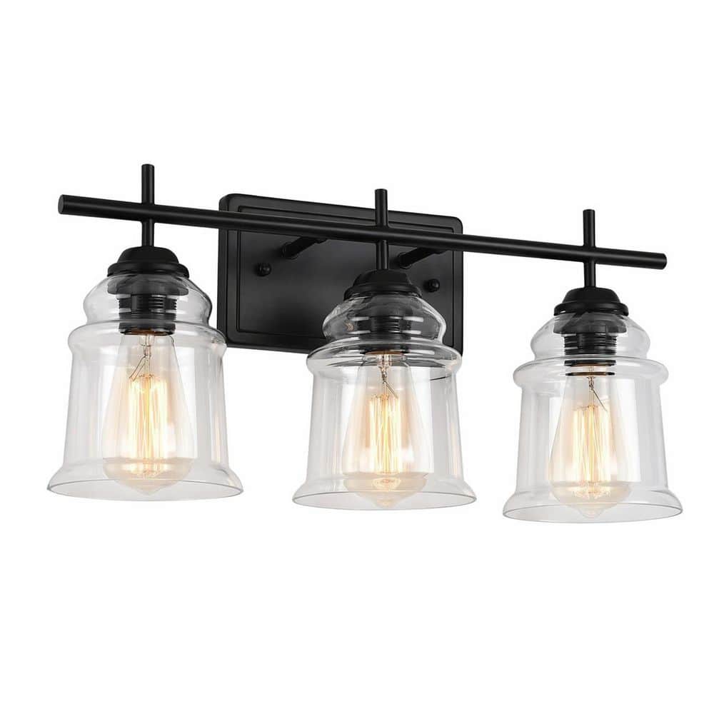 19.8 in. 3-Light Black Industrial Chandelier, Bathroom Vanity Light Fixture with Clear Glass Satin Shade price history on PriceWatchPro