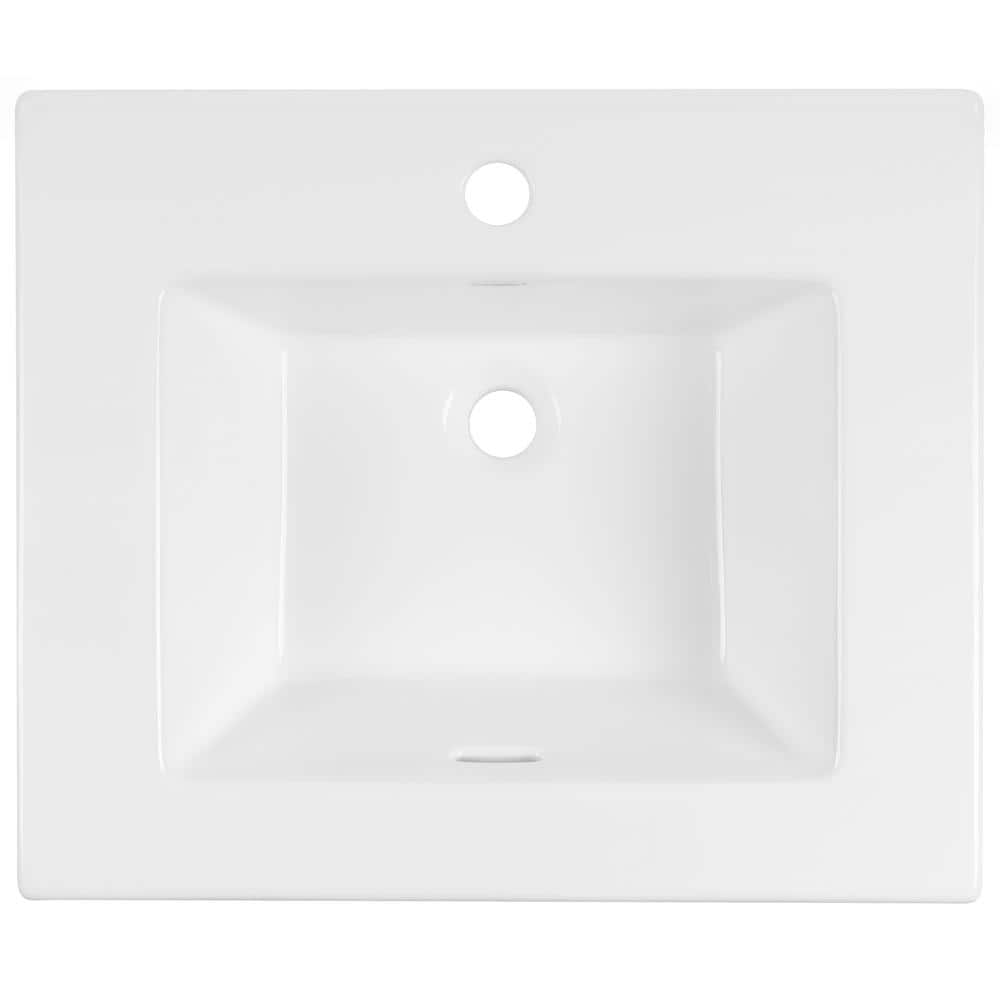 21'' White Rectangular Ceramic Drop-In Bathroom Sink