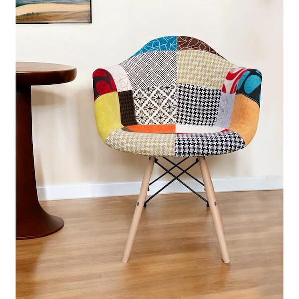 HomeRoots Black White And Rainbow And Natural Upholstered Fabric Arm Chair