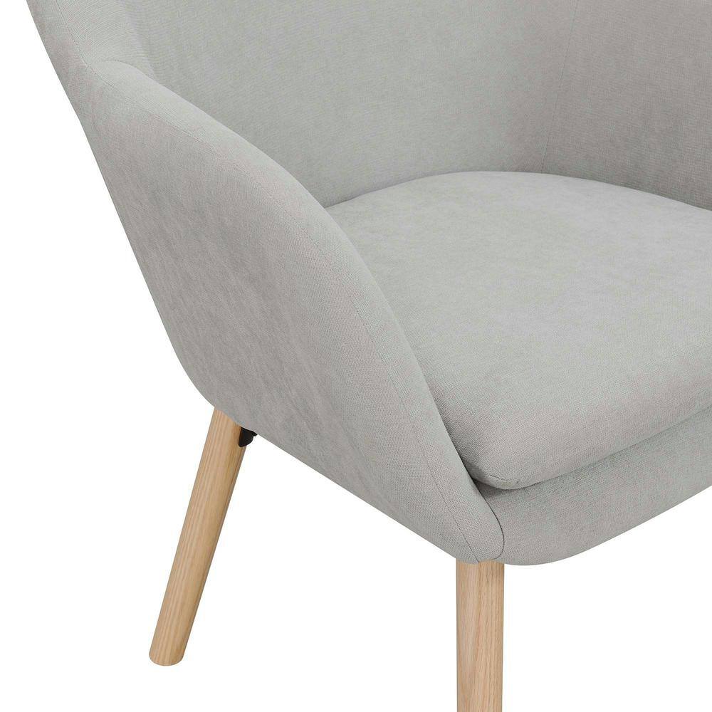 Pewter Gray Linen and Velvet Wingback Accent Chair with Oak Legs
