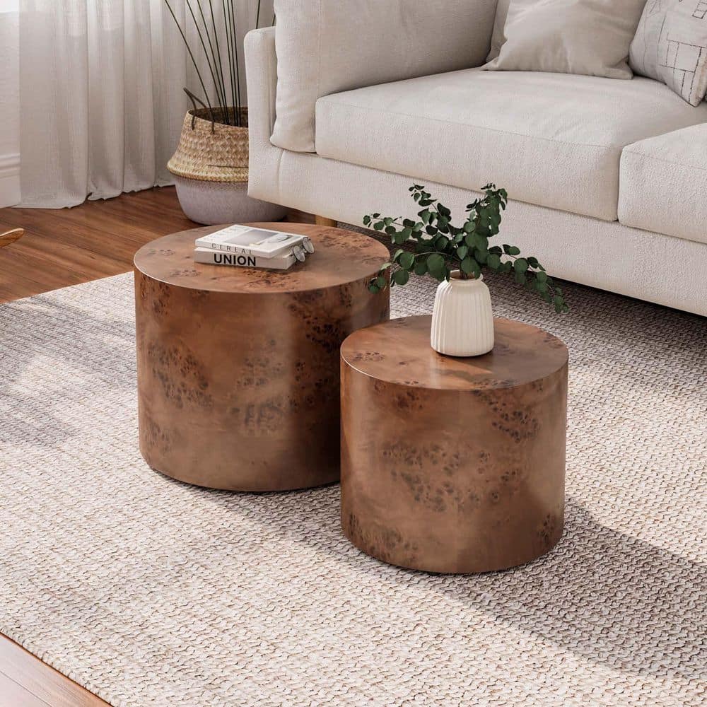 19 in. Brown Round MDF Moden Small Coffee Table Mid Century Circle