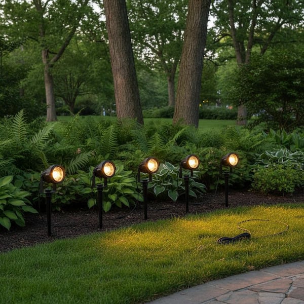 IP66 Waterproof Black 3000K Plug-in Outdoor Integrated LED Landscape Flood Lights, 25W Dusk to Dawn Spotlights, 6PCS